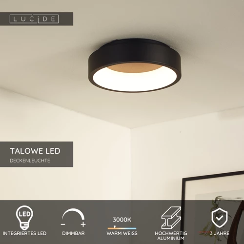 Lucide TALOWE LED - Deckenleuchte - Ø 30 cm - LED Dim. - 1x20W 3000K - Schwarz - USP